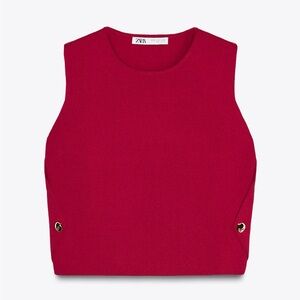 Zara | Crimson Sleeveless Top with Gold Accents | vest side button knit top